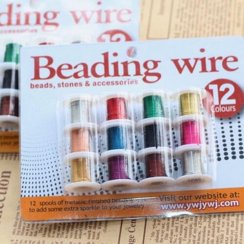3 yards/spool) 12 spools of metallic finished beading wire 0.3mm 0.4mm 0.5mm Diameter copper wire