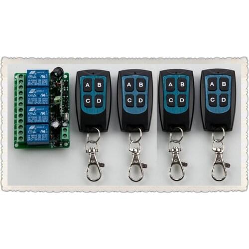 DC 12V 10A 4CH RF Wireless Relay Remote Control Switch 315 MHZ /433 MHZ 4*Transmitter&1* Receiver for garage door / window /lamp