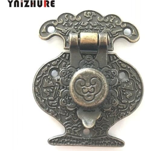 40mmx51mm Wooden Jewellery Box Vase Buckle Metal Box Hasp Latch Lock Decorative Hasp Antique Bronze Pattern Carved