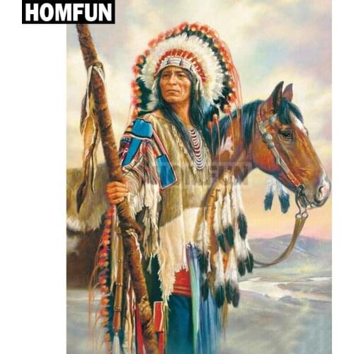 HOMFUN Full Square/Round Drill 5D DIY Diamond Painting "Indian horse" Embroidery Cross Stitch 5D Home Decor Gift A02680