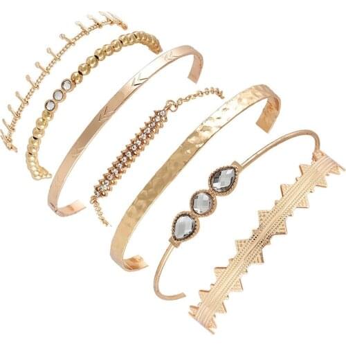 ALYXUY 7Pcs/Set Bohemian Retro Crystal Arrow Bead Geometry Open Gems Bracelet Set Ladies Jewelry Accessories Party Bangle Gift