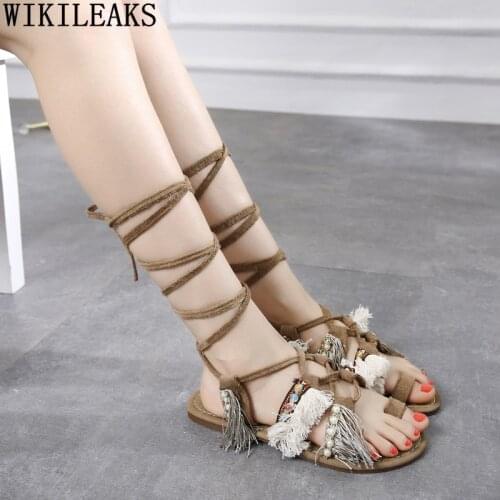 Ladies Shoes and Sandals Bohemian Gladiator Sandals Women String Bead Sandals Women Summer 2021 Flat Shoes Zapatillas De Mujer