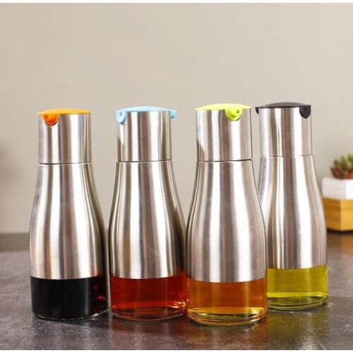 Olive Oil Bottle Soy Sauce Vinegar Seasoning Storage Can Glass Bottom 304 Stainless Steel Body Kitchen Cooking Tools SN1601