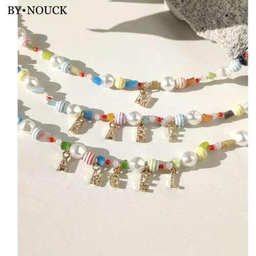 Custom Name Irregular Natural Stone String Beads Necklace For Women Crystal 26 Initials Imitation Pearl Choker Chain New Jewelry