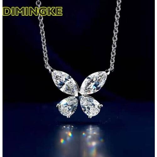 DIMINGKE Super Flash Butterfly Shape Diamond Pendant Necklace S925 Sterling Silver AU750 18K Gold Jewelry Party Lover Gift