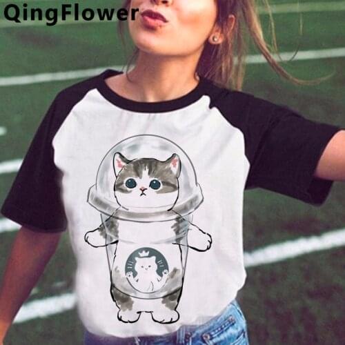 Cute Cat Anime Harajuku Graphic T-shirt Women Kawaii Manga Tshirt Funny Cartoon Streetwear T Shirt Korean Style Top Tees Female