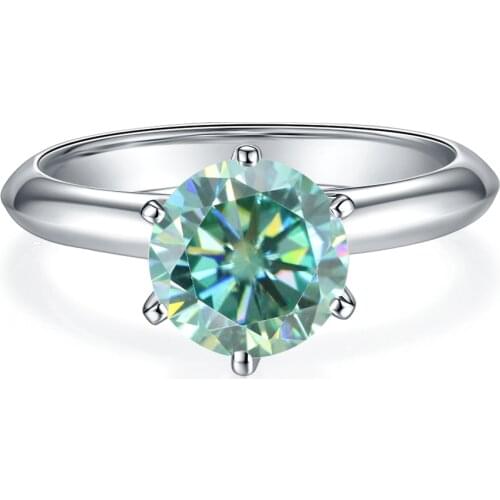 Gems Ballet Green Moissanite Ring 1ct 2ct 3ct Round 925 Sterling Silver Solitaire Engagement Rings For Women Anniversary gift