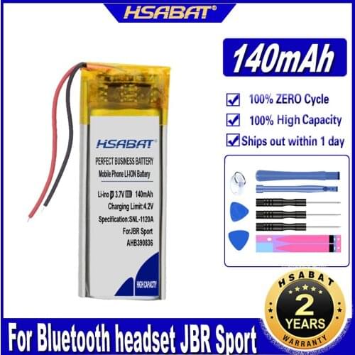 HSABAT AHB390836 140mAh Battery for Bluetooth headset JBR Sport Stereo Wireless Plus Voyager Legend HS-11 CPL-556 390836
