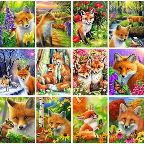 HUACAN 5D Diamond Painting Full Square Fox Diamond Embroidery Mosaic Cross Stitch Animal Handmade Gift