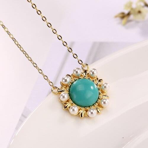 2018 New silver S925 Sterling Silver gilded natural turquoise Pearl Pendant