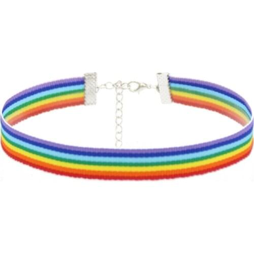 LGBT Rainbow Color Choker For Women Gothic Ribbon Chain Necklace Lesbian Bisexual Female Homosexual Jewelry Party Gift