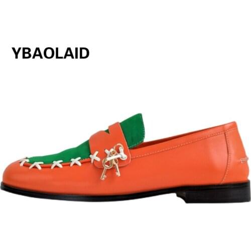 Color Matching Braided Square Toe British Small Leather Shoes 2021 Summer New Leather Metal Key Chain Pedal Lazy Loafers Mules