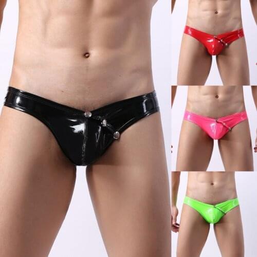 M-XXL Multicolor Man Imitation Leather Patent Leather Sexy Knickers Low Waist Lingerie Briefs culotte sexy Button snap soft T3
