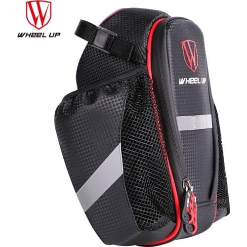 Upgrade Bike Saddle Bag MTB Road Bicycle Seat Rear Tail Pouch with 2 Side Water Bottle Pockets Reflective Waterproof Bag