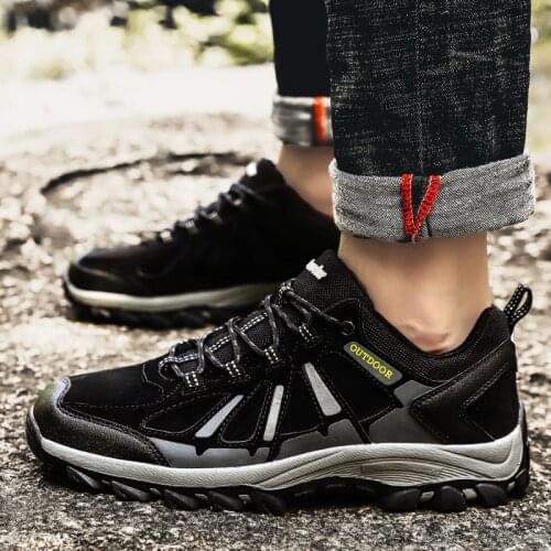 Mens Climbing Hiking Shoes Couples Sneaker Leather Casual Shoes Men Designer Outdoor Non-slip Trekking Trainers Zapatos Hombre