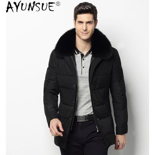 AYUNSUE Down Jacket Men Winter Coat Male 100% Fox Fur Collar Mens Jackets Thick Mens Clothing 90% Gray Duck Down Ropa LXR641