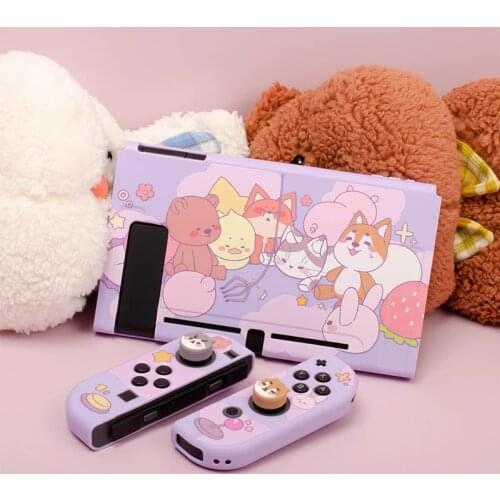 Nintend Switch Shell NS Switch Dock Cover Cute Cat Dog Cartoon TPU Hard Protective Purple Case For Nintendo Switch Accessories