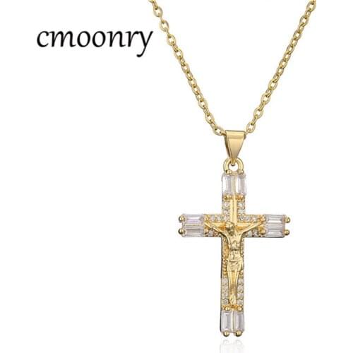 Cmoonry 2021 New Arrival Classic Design Jesus Cross Pendant Necklace Gold Color Christian Jewelry Fashion Gift For Friend