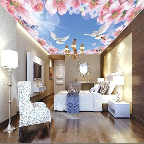 Wellyu Custom wallpaper 3d blue sky white clouds magnolia flower ceiling обои roof living room mural papel de pared 3d wallpaper