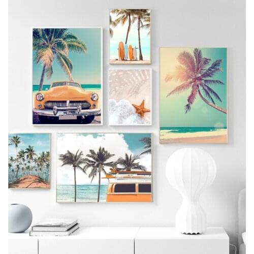 Beach Coconut Palm Starfish Surf Board Decorative Canvas Painting Wall Posters For Living Room Decoration Interior Decor
