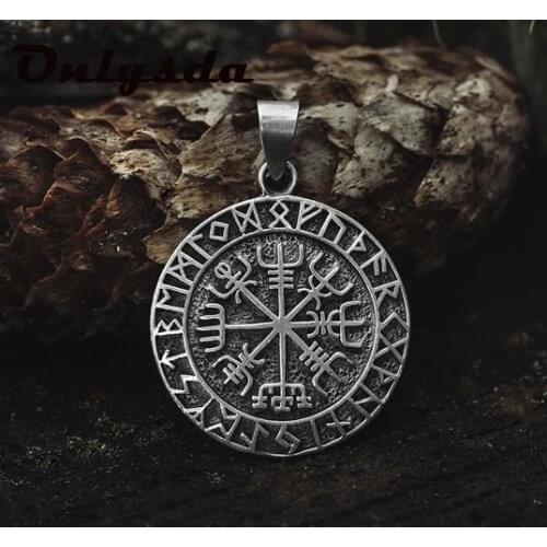 Guidepost Compass Necklace Talisman Viking Elder Futhark Pendant Valknut Pagan Amulet Vegvisir Scandinavian Norse Gift OSDZ106