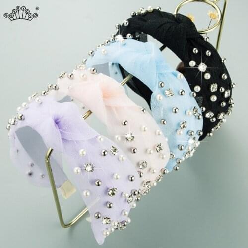 Headbands for Women Handmade Shining Pearls Rhinestone Ornament Hairband Women Middle Knot Turban Hair Hoop Hair Accessories