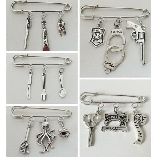 Lovely brooch beautiful knife and fork Christmas broom sewing machine toothpaste toothbrush delicate brooch gift man woman gift