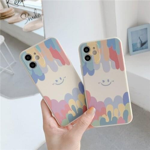 Luxury Colorful Smiley Liquid Silicone Soft Phone Case For iphone 11 12 Pro Max Back Cover For iphone X XR XS Max 6 6S 7 8 Plus
