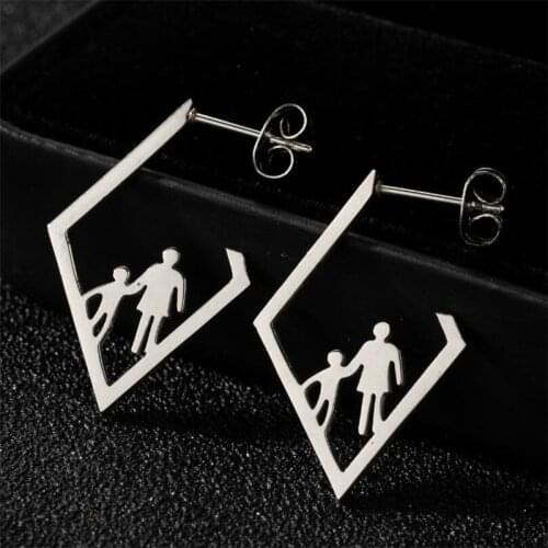 Stainless Steel Figure Piercing Earrings Jewelry Unique Father Mother Children Baby Earring for Women Mum Best Mothers Day Gift