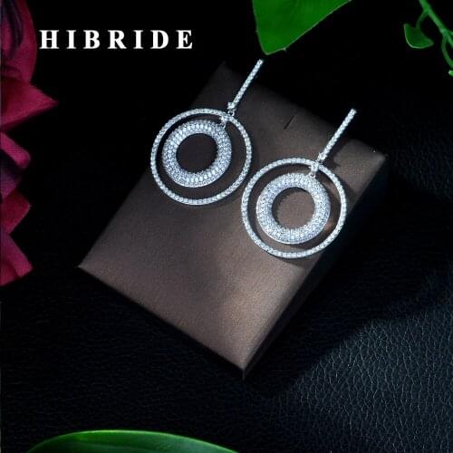HIBRIDE Trendy 2019 New Design Pure White Cubic Zirconia Crystal Hoop Earrings For Women E-395