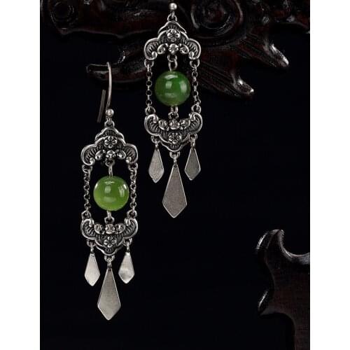 Real Limited Jasper Retro Long Tassels Earring For S925 Pure Natural Hetian Jade In Front Fringe Upscale Female Earrings