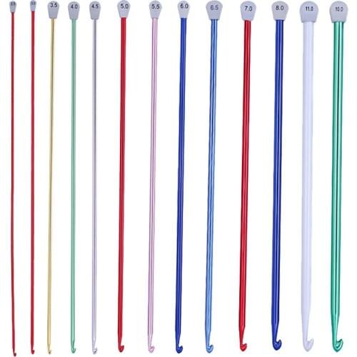 MIUSIE 14 Sizes Crochet Hooks Aluminum Knitting Needles Hook 2.5 mm to 11 mm DIY Weaving Tool Long Sweater Scarf Needle