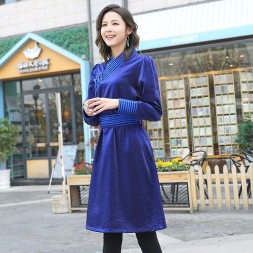 Traditional Tibetan Clothing Elegant Women Spring Classical Ethnic Folk Dress Tibet Robe Vintage Femme Mongolian Dress AA5315