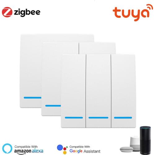 Tuya Smart Home Zigbee 3.0 Smart Wall Button Switch Free Wiring, Tuya Smart Life APP Remote Control Work With Alexa Google Home