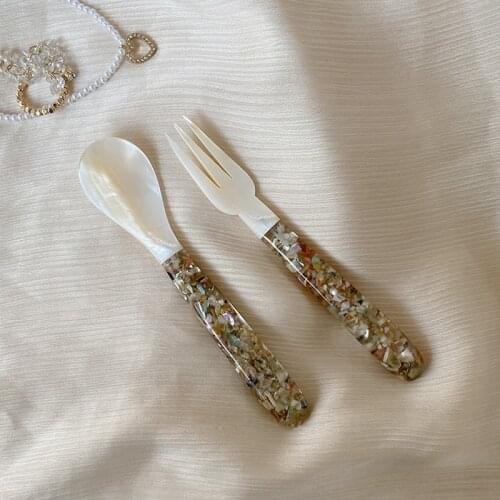 Cutelife INS Retro Shell Fork Spoon Dinnerware Eco Friendly Sushi Reusable Dinnerware Household Accessories Kitchen Tableware