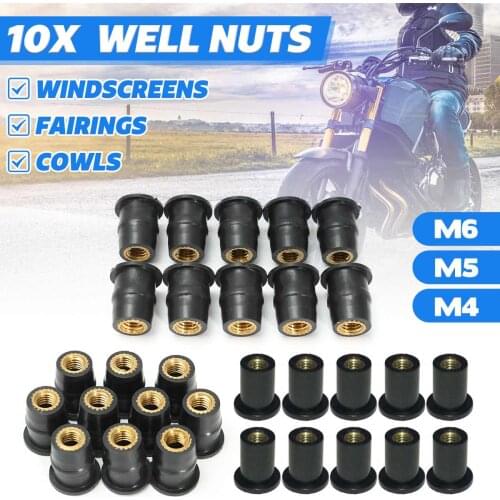 10/20x M4 M5 M6 4/5/6mm Metric Rubber Well Nuts Windscreen Windshield Fairing Cowl For Honda For Suzuki Auto Motorbike Off-road