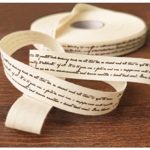 100meters Handwriting Words Cotton Ribbon Sewing Tape Fabric Webbing Hand Made Ribbon For Gift Wrapping Party Dress Sew Ribbon