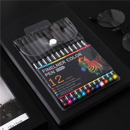 12 Colored Fineliner Markers For Skating Professional Art Drawing Stationery Set Of Artistic Pens