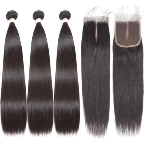Brazilian Straight Hair Bundles With Closure 3 Pcs Human Hair Bundles With Closure Hair Extension Long Remy 26 28 30 Beauhair