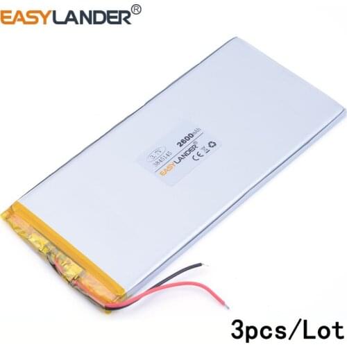 3pcs /Lot 3845145 2600mah 3.7v lithium Li ion polymer rechargeable battery toys mp3 MP4 MP5 Speaker E-book tablet pc PAD