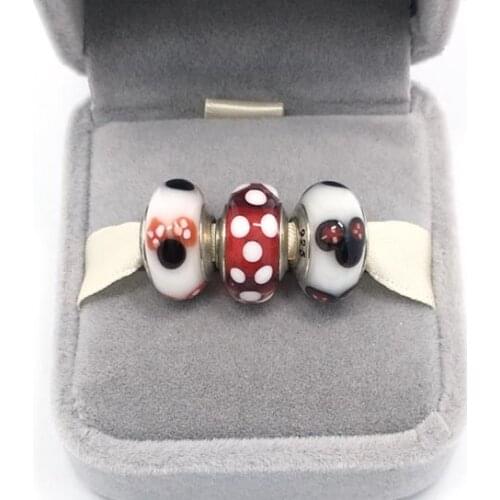 Free shipping 3pcs Silver Mickey Minnie Murano Glass Beads Fit Pandora Bracelet Charms Original European DIY Authentic Jewelry