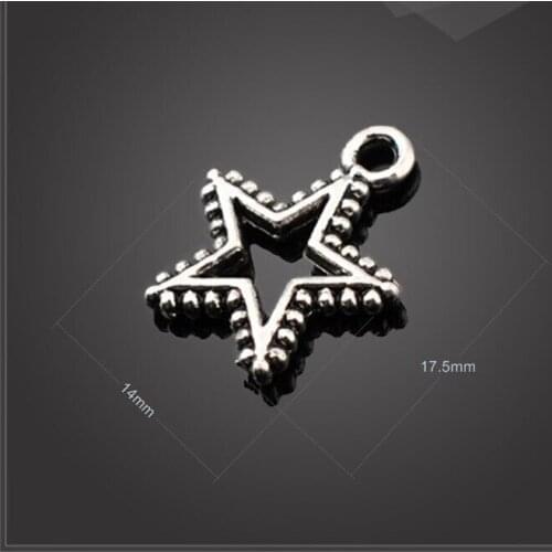 High quality 30 PCS/Lot 14mm*17.5mm antique silver plated diy accessories small open star charm