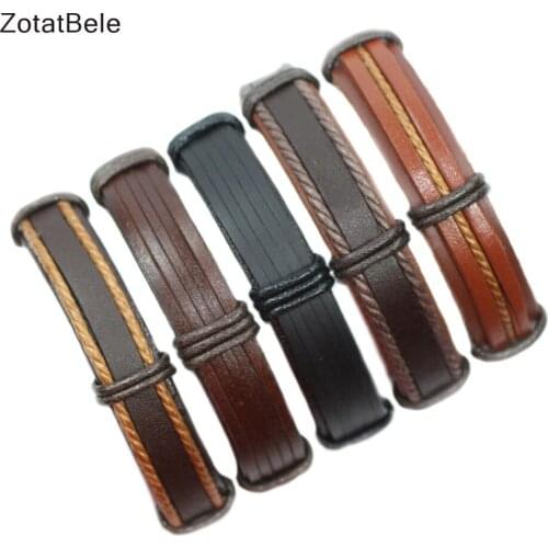 Vintage Casual 5Pcs/Set Leather Bracelets Charm Braid Wrap Bracelets Bangles Punk Casual Men Jewelry F91