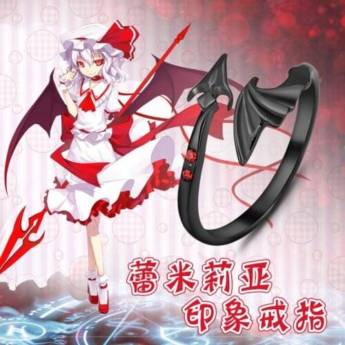 Anime TouHou Project Remilia Scarlet 925 Sterling Silver Finger Ring Adjustable Jewelry Black Cosplay Props Xmas Gift
