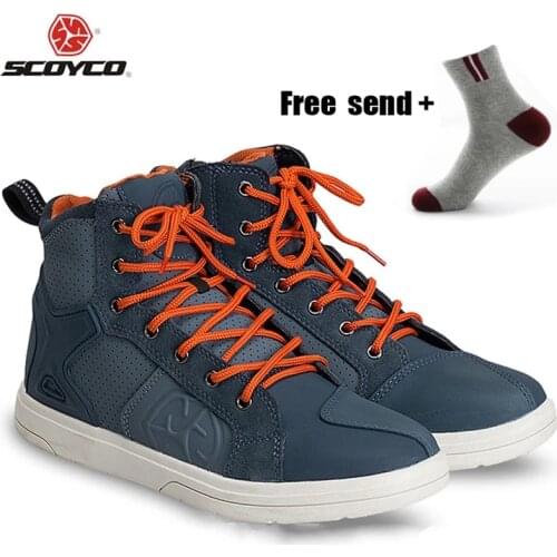 SCOYCO Motorcycle Boots Men Road Street Casual Shoes Microfiber Leather Moto Motocross Riding Boot Motorbike Shoes Size T-040