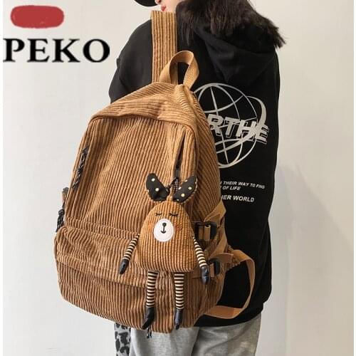 BRAND Anti-Theft Backpack Vintage Corduroy Fashion Women Pure Color Cute School Bag for Teenage Girls Travel Shoulder Backbag