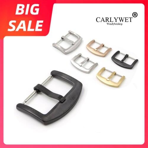 CARLYWET 10Pcs 18 20 22 24mm Luxury 316L Stainless Steel Brushed Matt 3mm Tang Tongue Pin Buckle For Rolex Omega Watch Strap