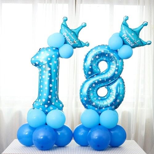 Childrens Birthday Party Blue Pink Digital Column Balloon Wedding Decoration 32 Inch Digital Aluminum Balloon