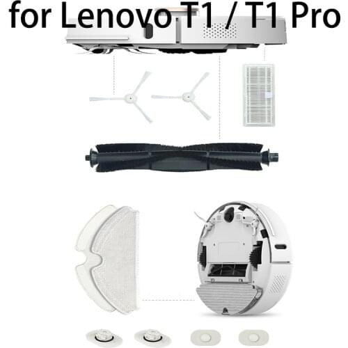 For Lenovo T1 Pro Robot Vacuum Cleaner Dust Bag Roll Brush Side Brush Mop Filter Parts Accessories Kits