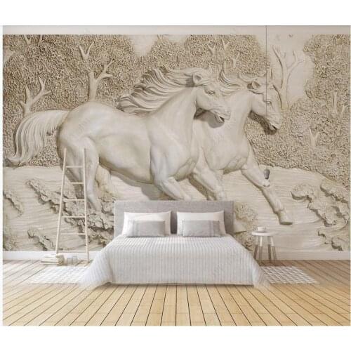 Custom photo wallpaper for walls 3 d murals Modern embossed white horse mural for living room TV background wall papers decor